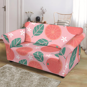 Grapefruit Leaves Flower Pink Background Loveseat Couch Slipcover