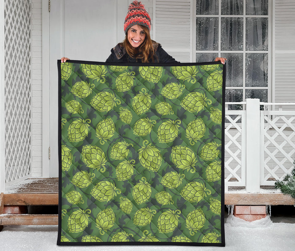 Hop Pattern Hop Cone Background Premium Quilt