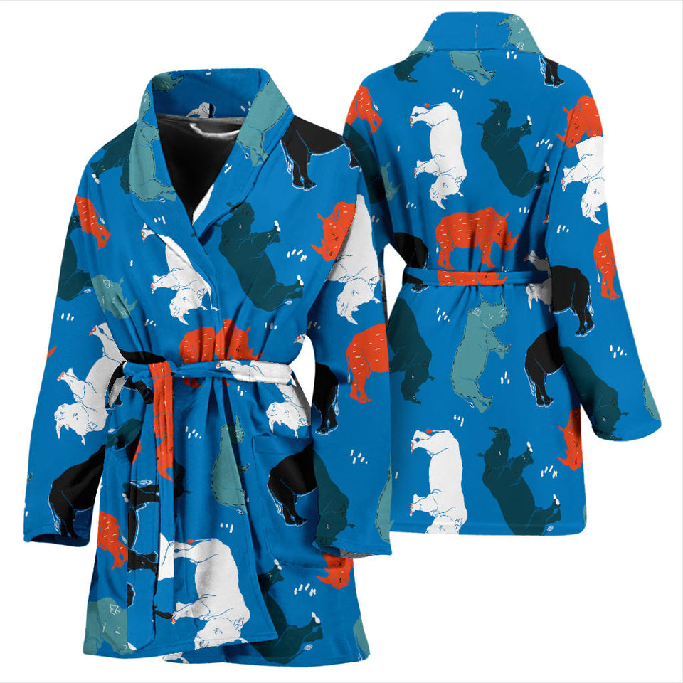 Colorful Rhino Pattern Women'S Bathrobe