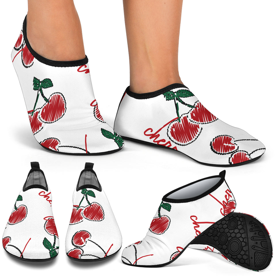 Hand Drawn Cherry Pattern Aqua Shoes