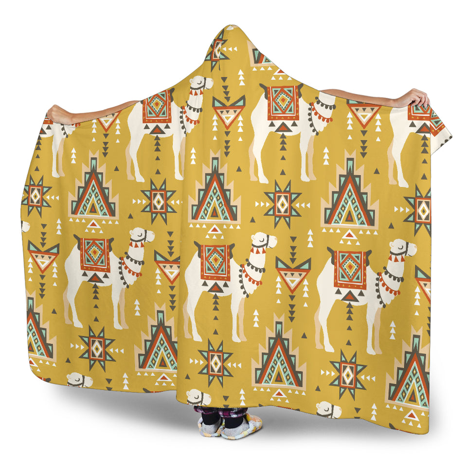 Camels Ethnic Motif Pattern Hooded Blanket