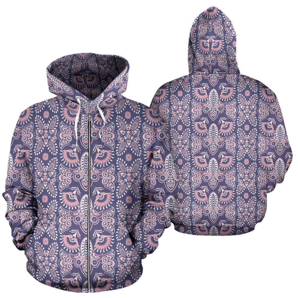 Indian Batik Style Pattern Zip Up Hoodie