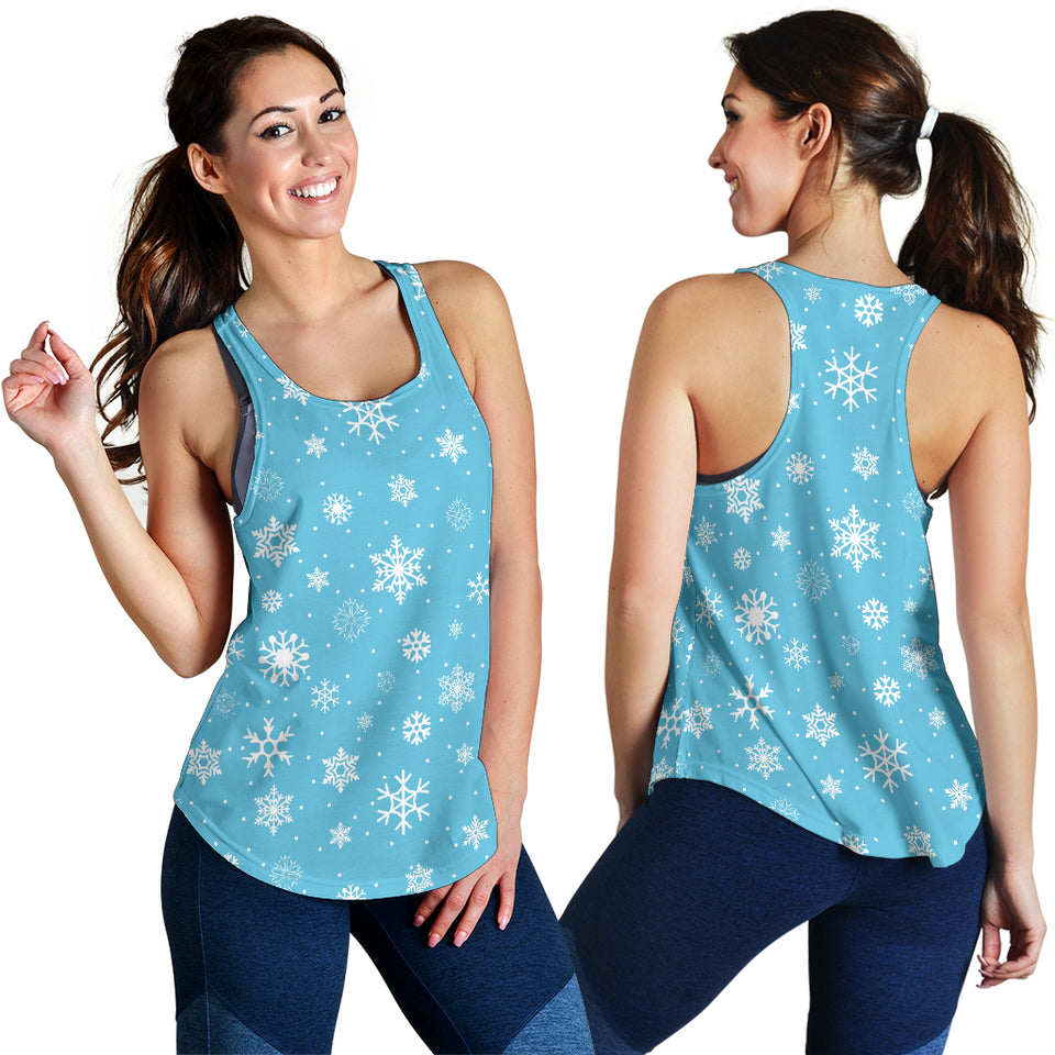 Snowflake pattern blue background Women Racerback Tank Top