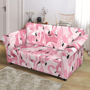 Pink Flamingos Pattern Background Loveseat Couch Slipcover