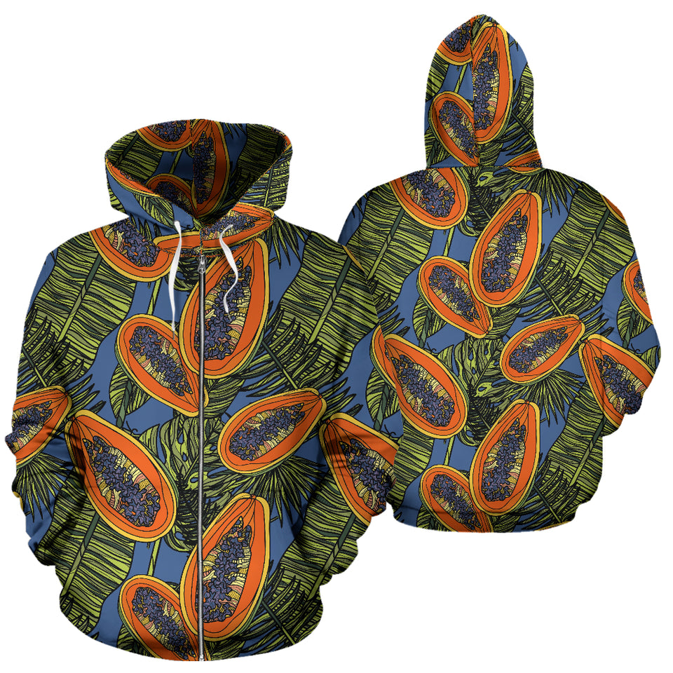 Colorful Papaya Tropical Leaves Zip Up Hoodie