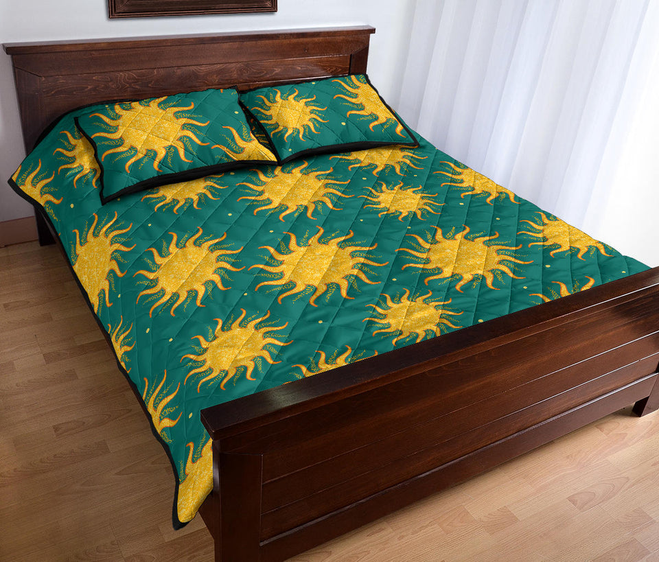 Sun green background Quilt Bed Set