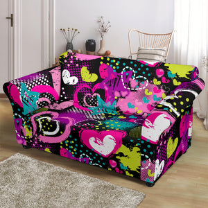 Heart Dot Wave Star Creative Design Pattern Loveseat Couch Slipcover