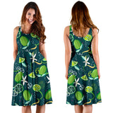 Lime Ice Flower Pattern Sleeveless Midi Dress