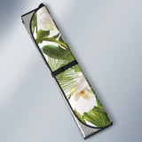 White Orchid Flower Tropical Leaves Pattern Car Sun Shade