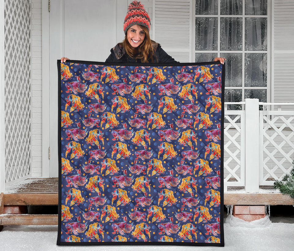 Goldfish Pattern Print Design 05 Premium Quilt