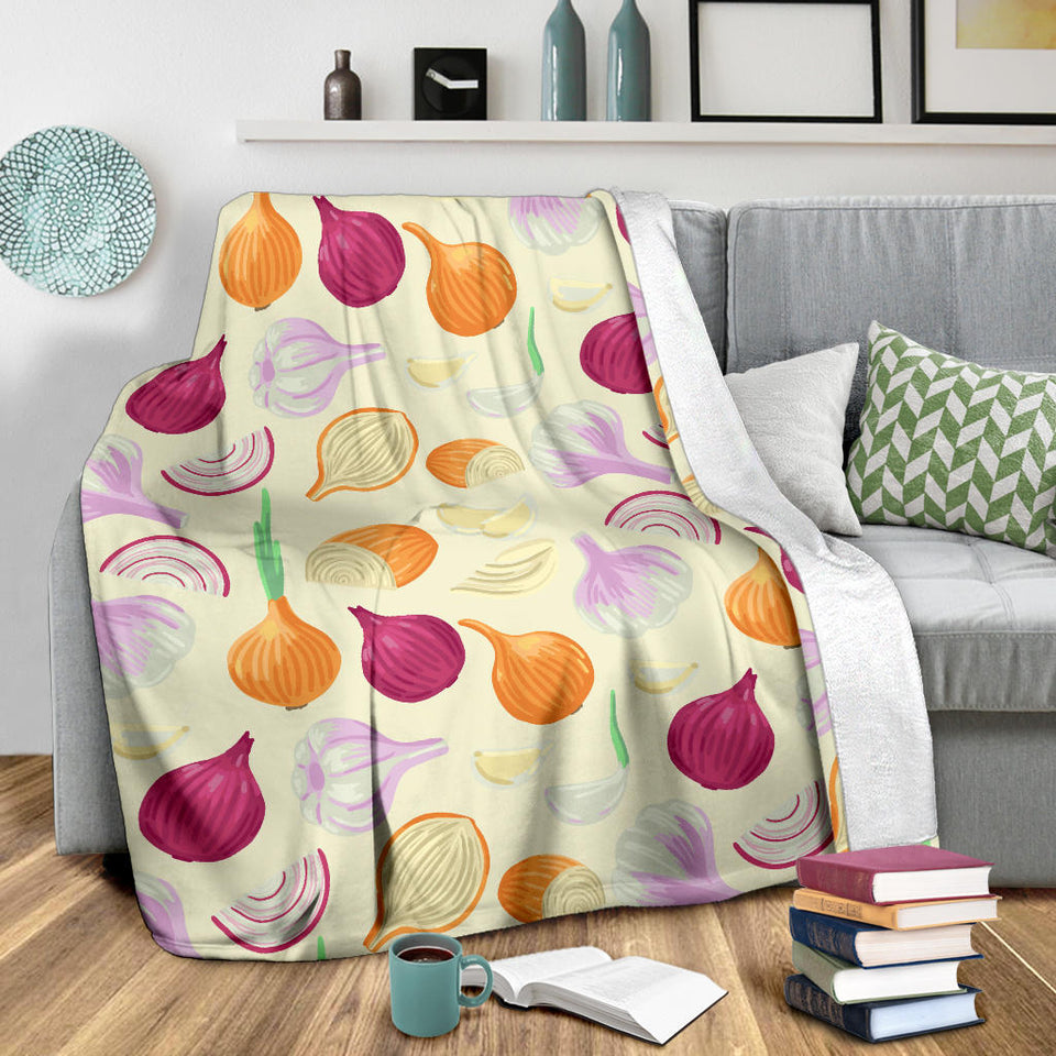 Onion Garlic White Red Pattern Premium Blanket