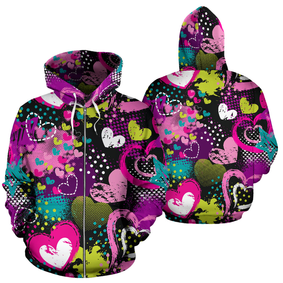 Heart Dot Wave Star Creative Design Pattern Zip Up Hoodie