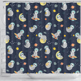 Cute Sloth Astronaut Star Planet Rocket Pattern Shower Curtain Fulfilled In US