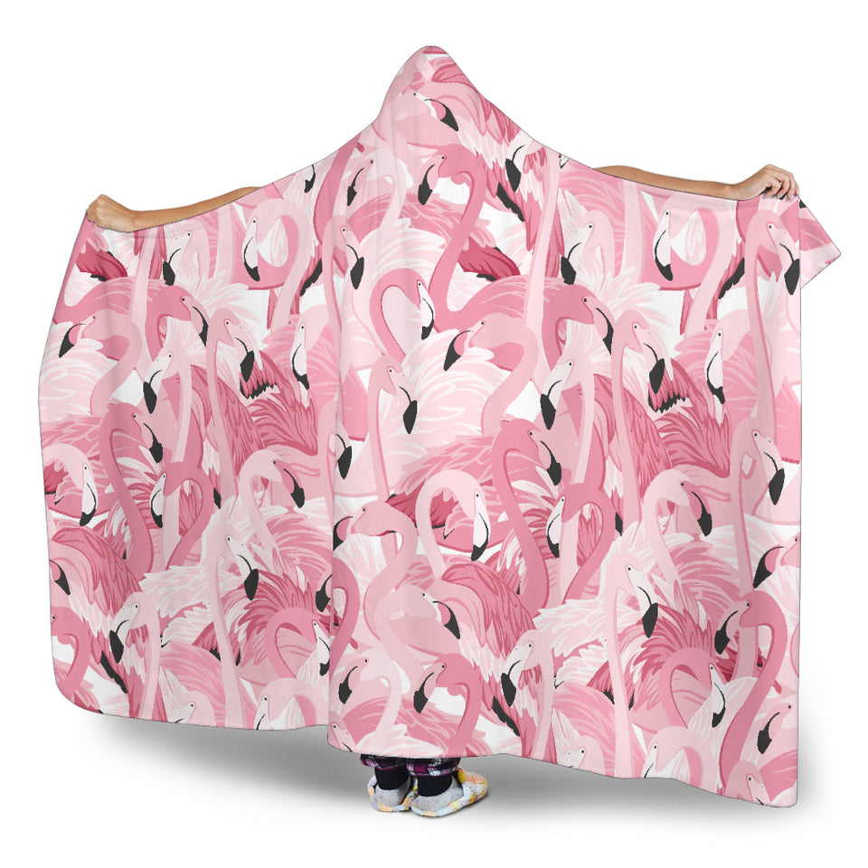 Pink Flamingos Pattern Background Hooded Blanket
