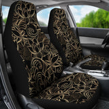 Luxurious Gold Lotus Waterlily Black Background Universal Fit Car Seat Covers
