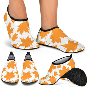 Orange Maple Leaf Pattern Aqua Shoes