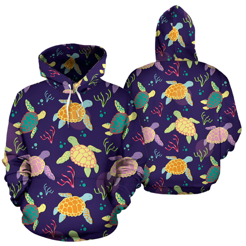 Colorful Sea Turtle Pattern Men Women Pullover Hoodie