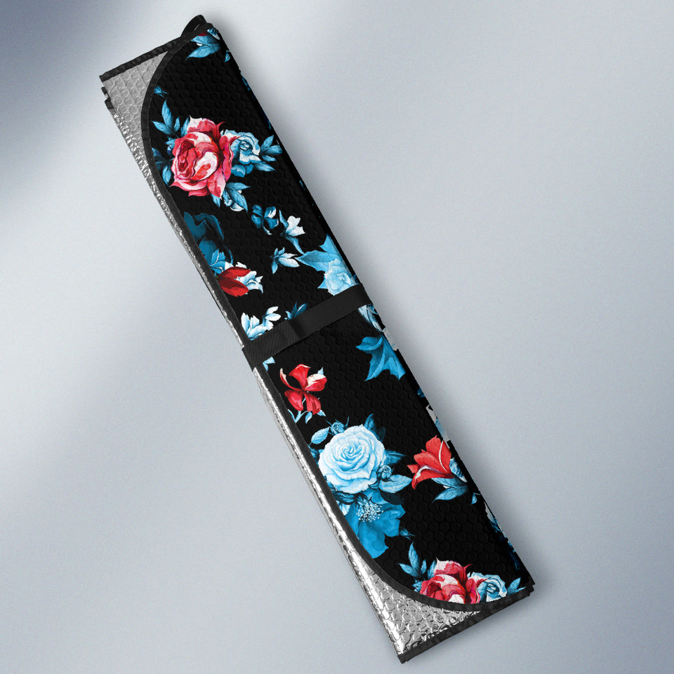 Skull Flower Roses Leave Pattern Car Sun Shade