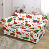 Corgi Christmas Pattern Loveseat Couch Slipcover