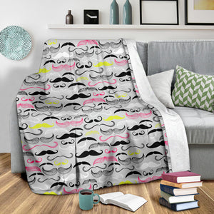 Mustache Beard Pattern Print Design 02 Premium Blanket