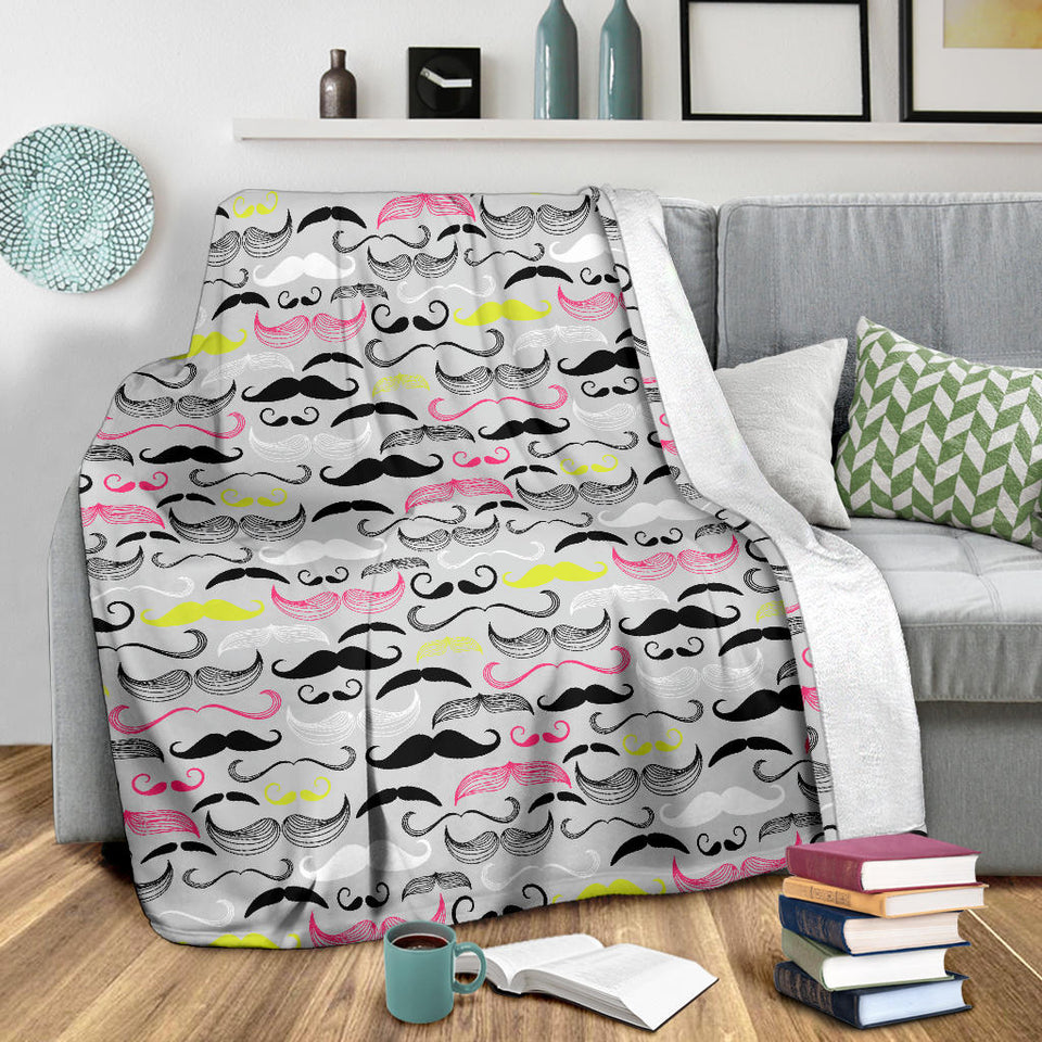 Mustache Beard Pattern Print Design 02 Premium Blanket