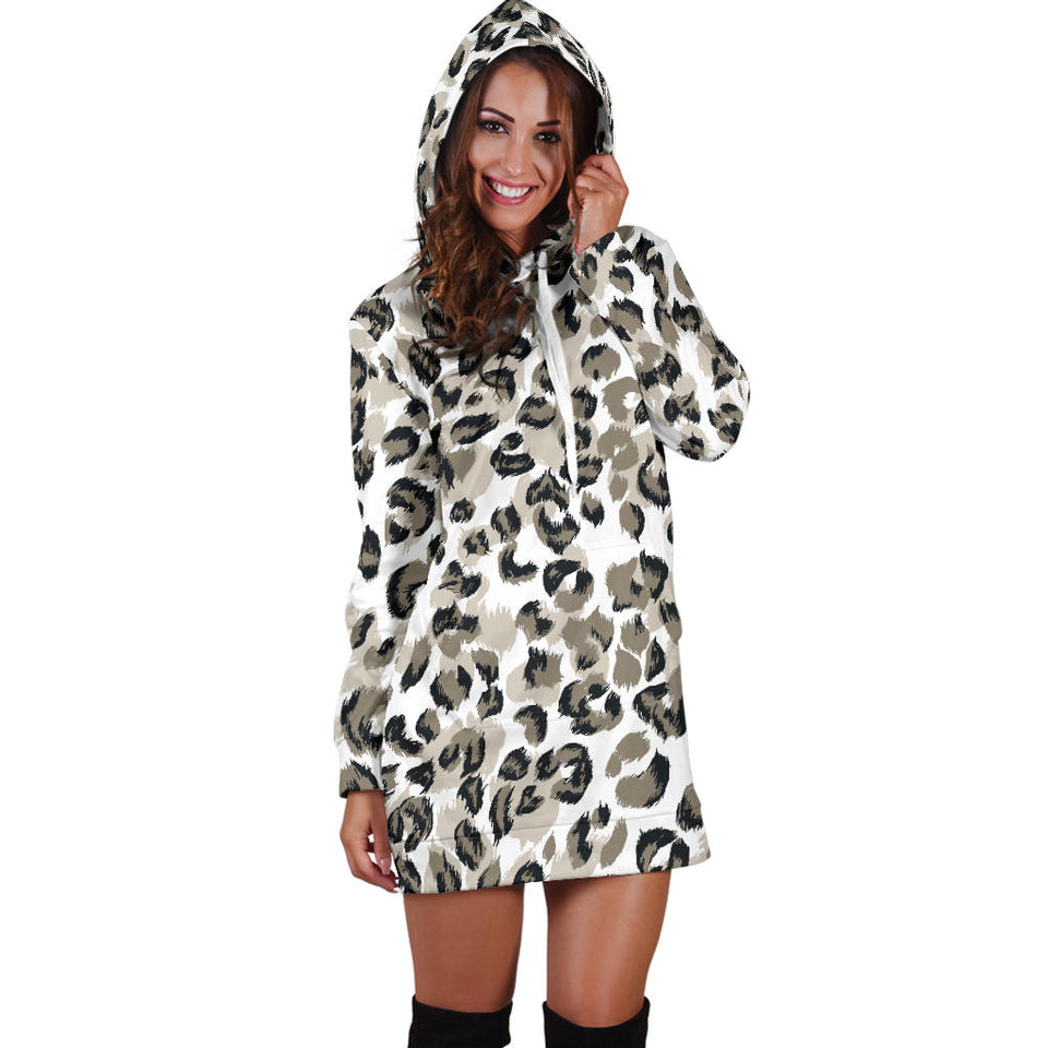 Leopard Skin Print Pattern Women'S Hoodie Dress