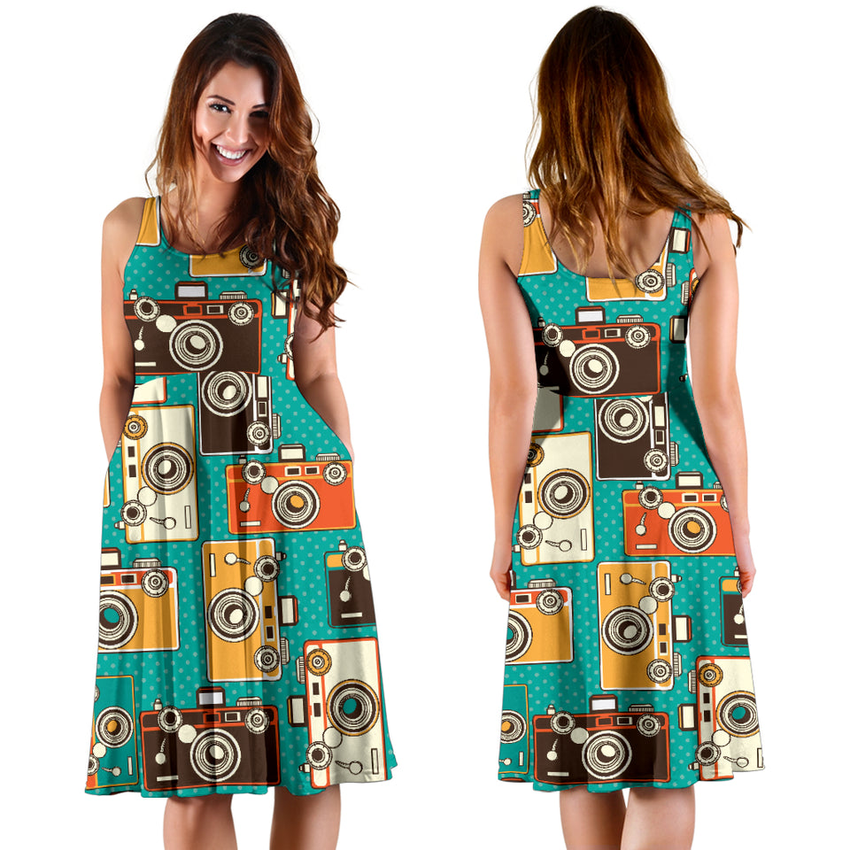 Camera Pattern Print Design 03 Sleeveless Midi Dress
