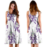 Lavender Flower Design Pattern Sleeveless Midi Dress