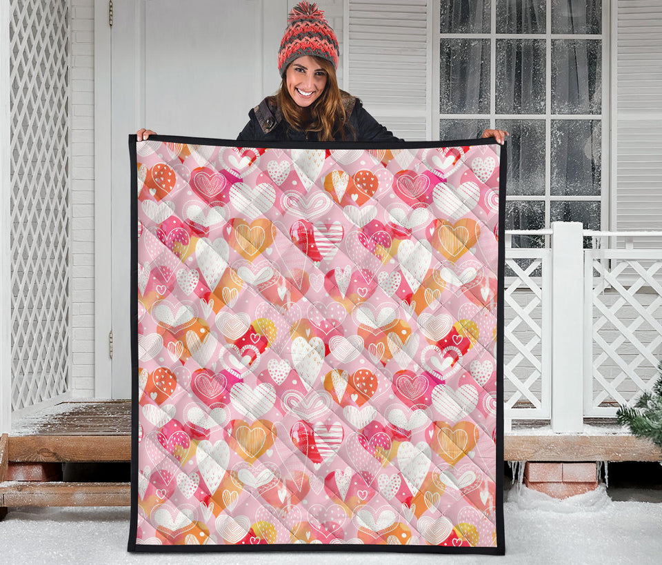 Hand Drawn Heart Design Pattern Premium Quilt