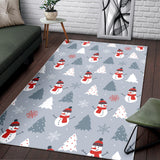 Snowman Christmas  Tree Snow Gray Background Area Rug