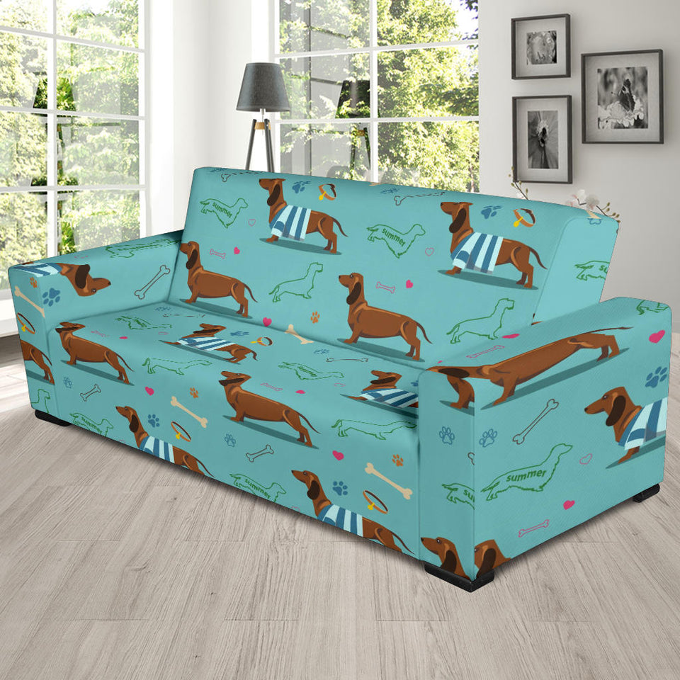 Dachshund Decorative Background Sofa Slipcover