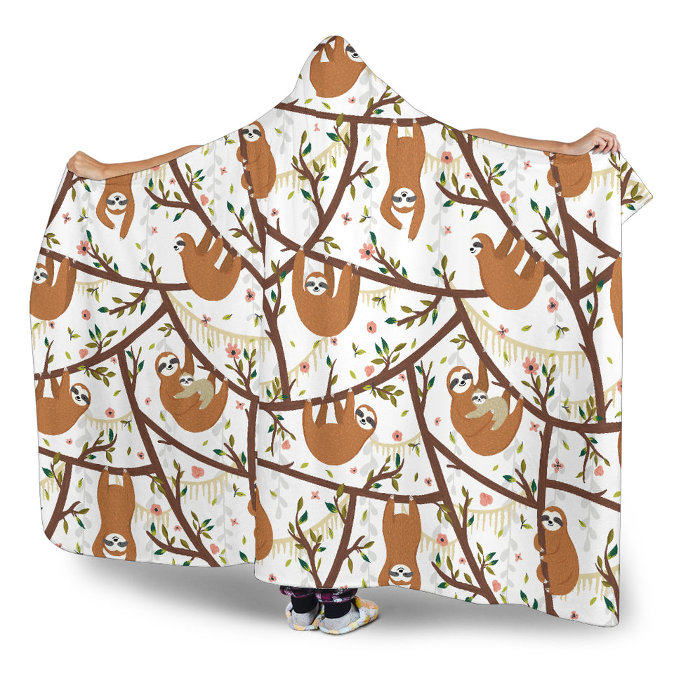Sloths Hanging On The Tree Pattern Hooded Blanket
