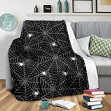 Spider Web Design Pattern Black Background White Cobweb Premium Blanket