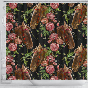 Horse Head Wild Roses Pattern Shower Curtain Fulfilled In US