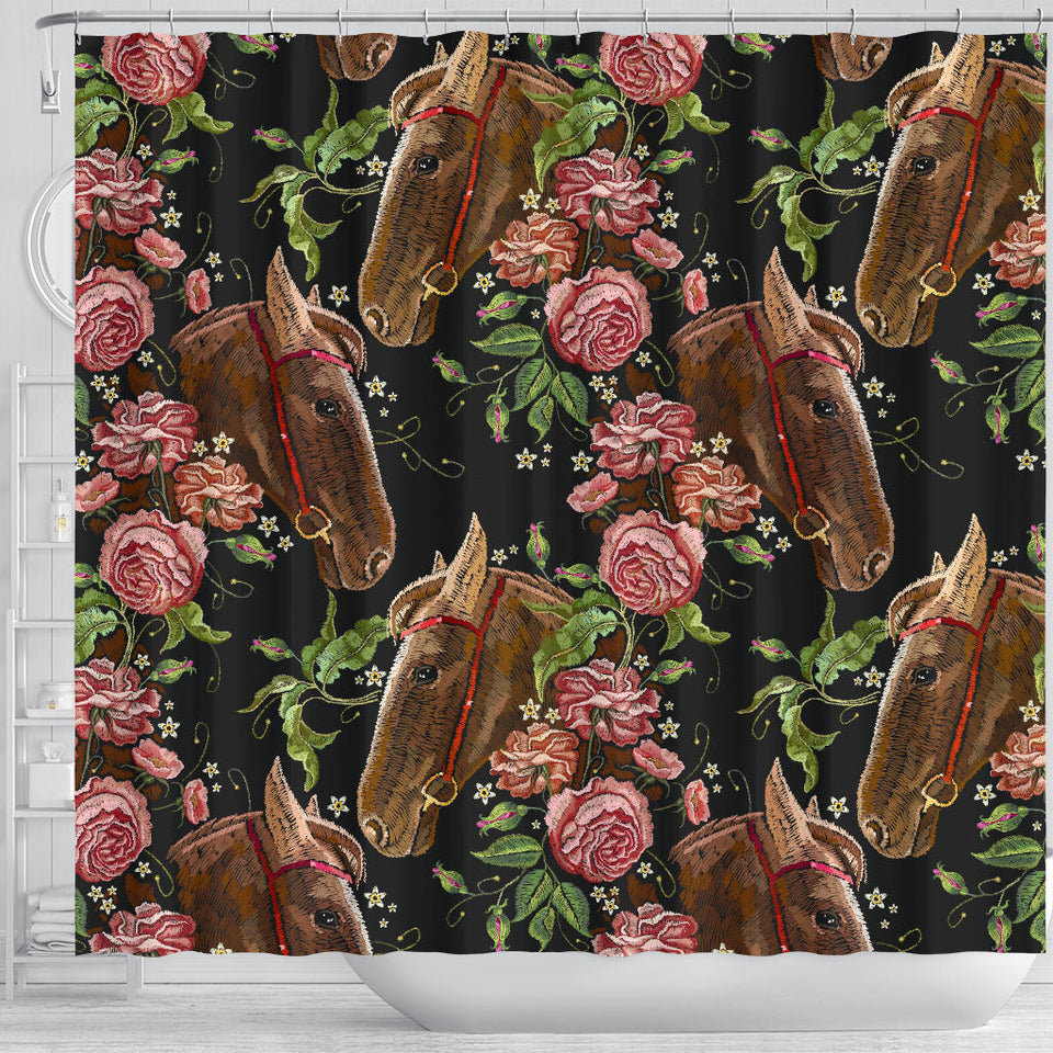 Horse Head Wild Roses Pattern Shower Curtain Fulfilled In US