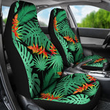Heliconia Flower Palm Monstera Leaves Black Background Universal Fit Car Seat Covers