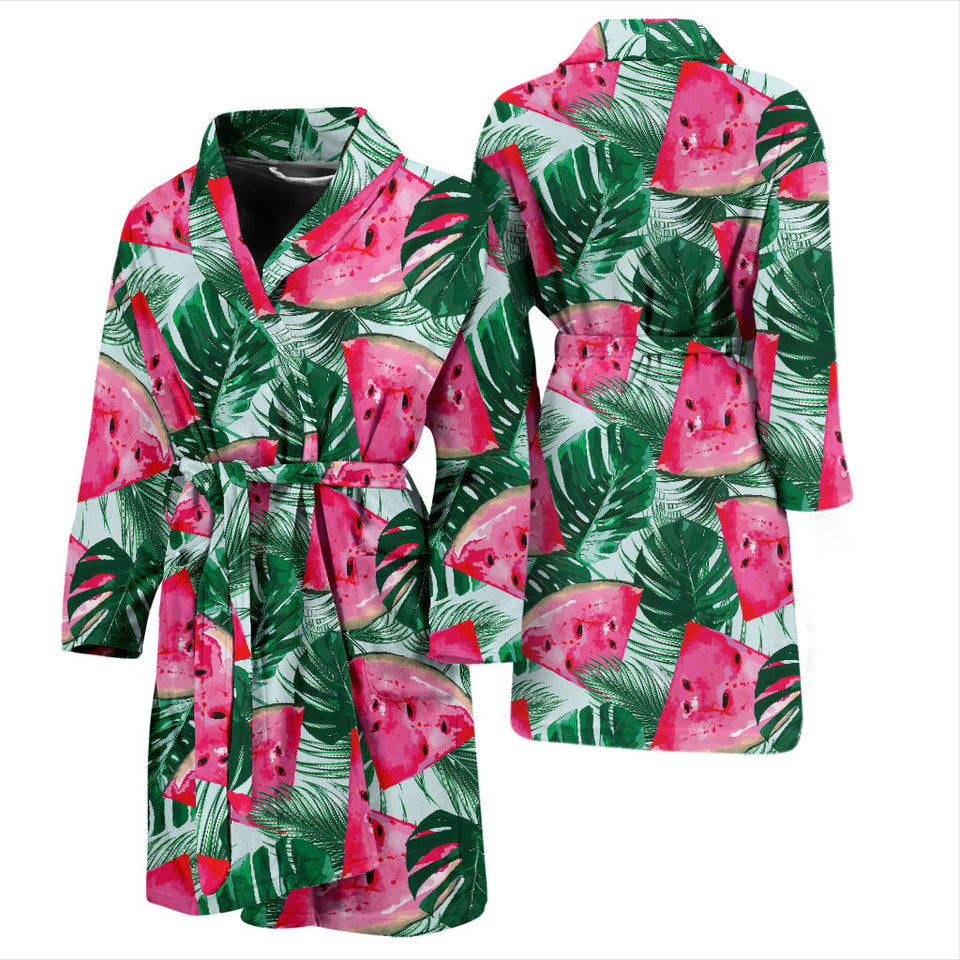 Watermelons Tropical Palm Leaves Pattern Men'S Bathrobe