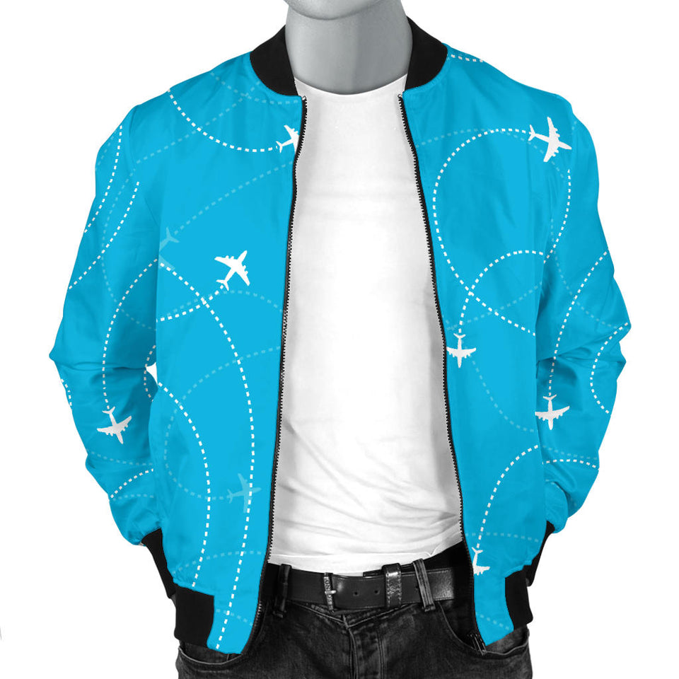 Airplane Destinations Blue Background Men'S Bomber Jacket