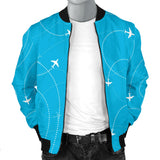 Airplane Destinations Blue Background Men'S Bomber Jacket