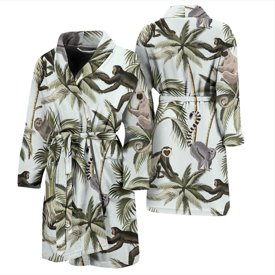 Monkey Sloth Lemur Palm Trees Pattern Men'S Bathrobe
