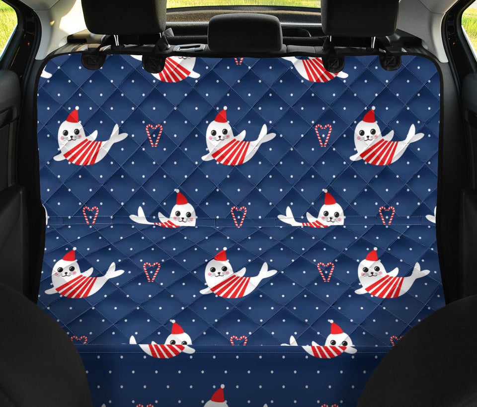 Cute Sea Lion Seal Christmas Hat Candy Cane Heart Pattern Dog Car Seat Covers