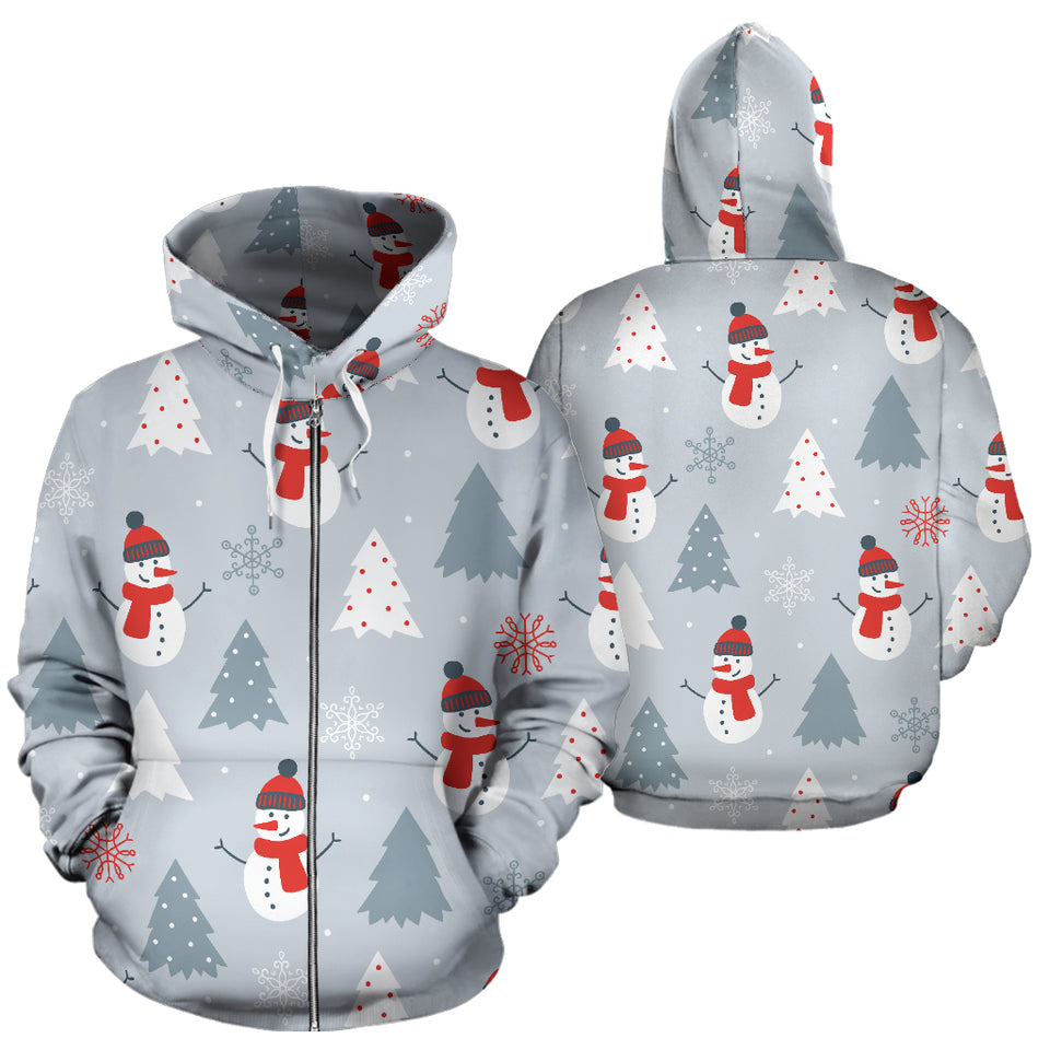 Snowman Christmas  Tree Snow Gray Background Zip Up Hoodie