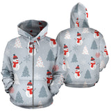 Snowman Christmas  Tree Snow Gray Background Zip Up Hoodie