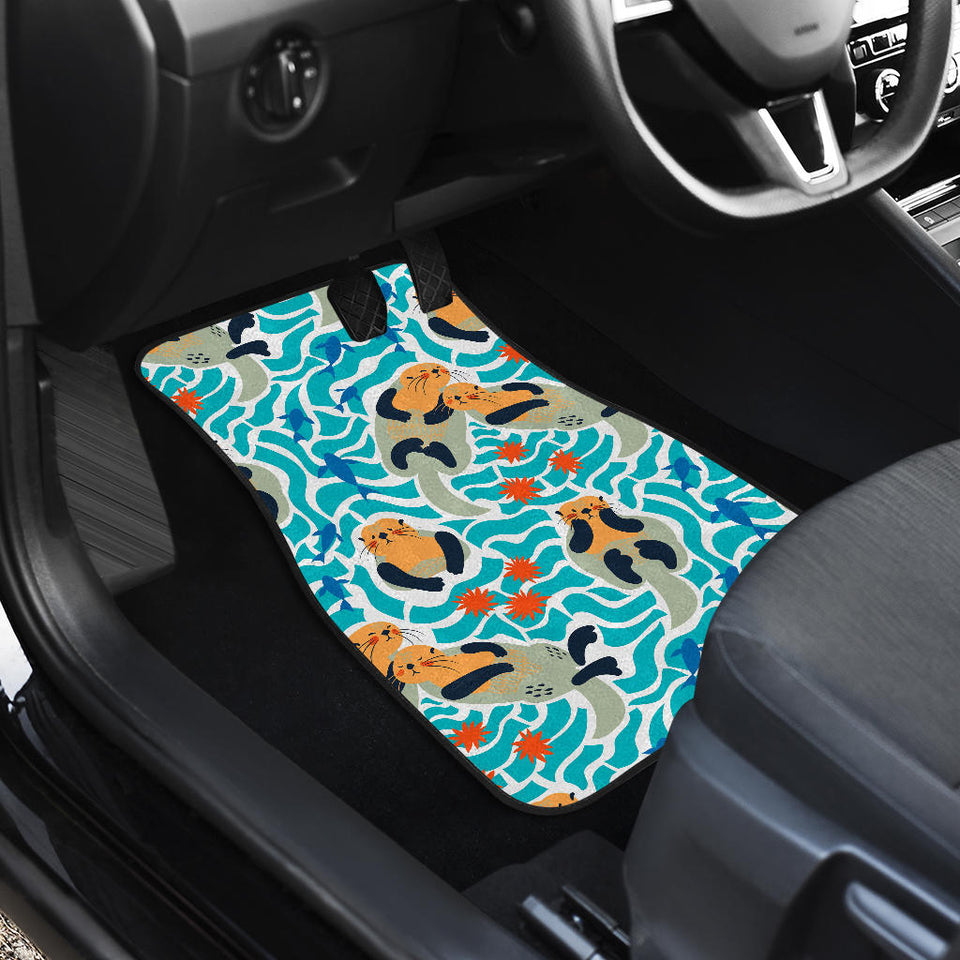 Cute Sea Otters Fishe Sea Urchin Pattern Front And Back Car Mats