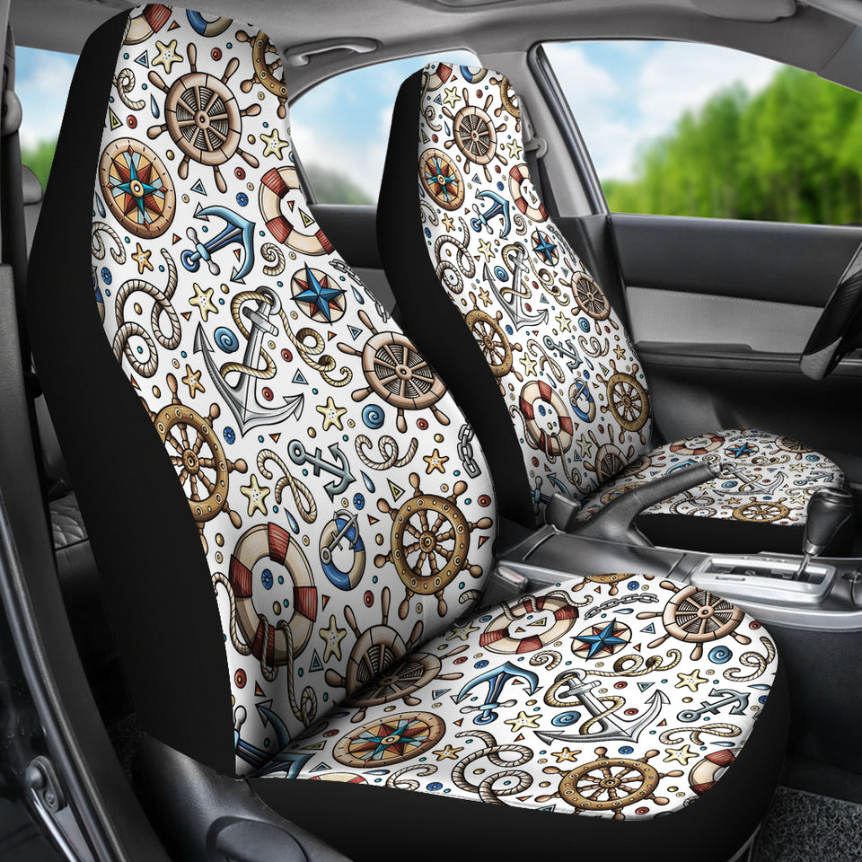 Cute Nautical Steering Wheel Anchor Pattern Universal Fit Car Seat Covers