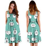 Cute Sheep Green Background Sleeveless Midi Dress