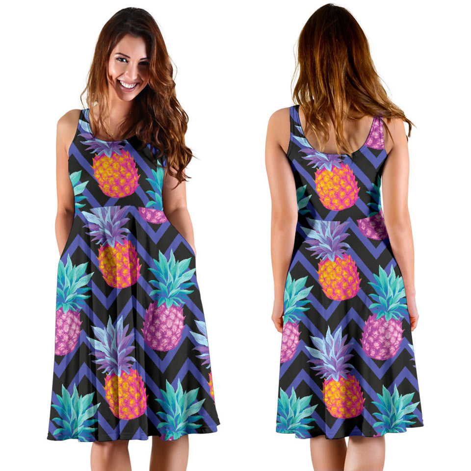Pineapples Pattern Zigzag Background Sleeveless Midi Dress