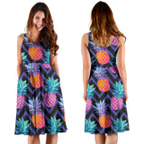 Pineapples Pattern Zigzag Background Sleeveless Midi Dress