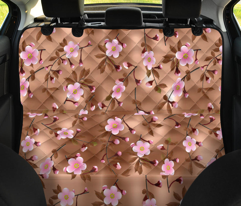 Pink Sakura Cherry Blossom Drak Brown Background Dog Car Seat Covers