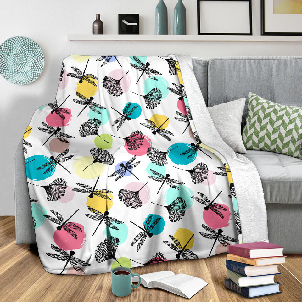 Dragonflies Ginkgo Leaves Pattern Premium Blanket